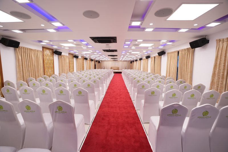 Lit ceiling panels over the aisle